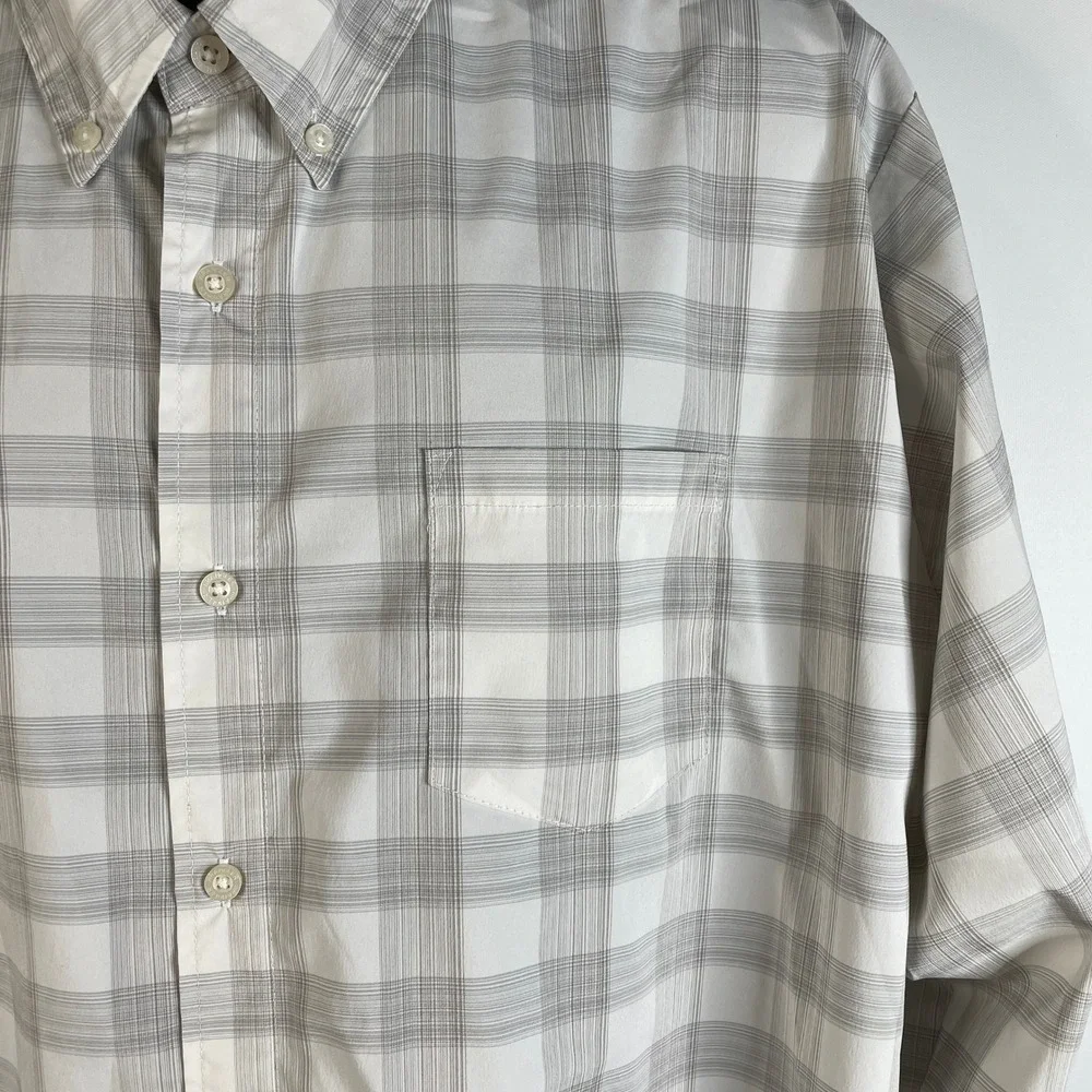Wrangler Performance Men's 2XL Plaid Long Sleeve Button Up Shirt‎ Gray White